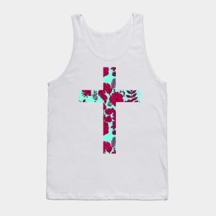 Floral Easter Cross Design Tank Top